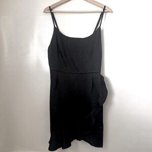 Wild Fable Dress Womens XL Black Satin Faux Wrap Spaghetti Strap Party E…